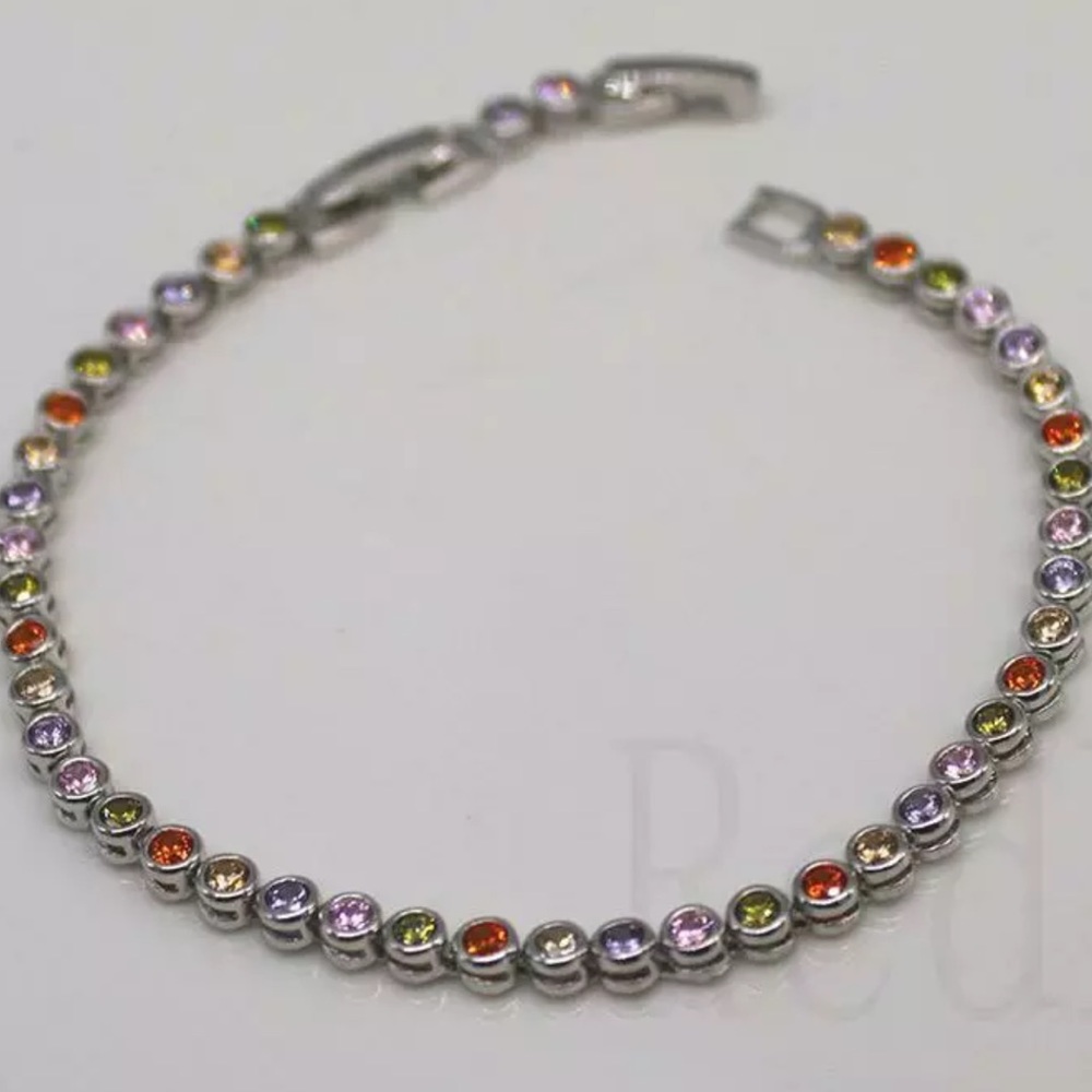 White Gold plated Multicolored Crystal Bracelet 7-8”